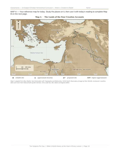Actual Week 1 workbook, page 19: Geography reference map